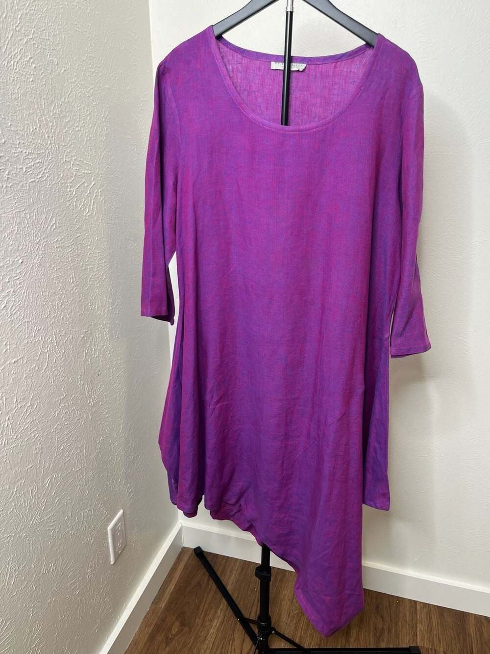 Bryn Walker Purple Linen Asymmetrical Tunic Dress Lagenlook Boho Artsy Made USA